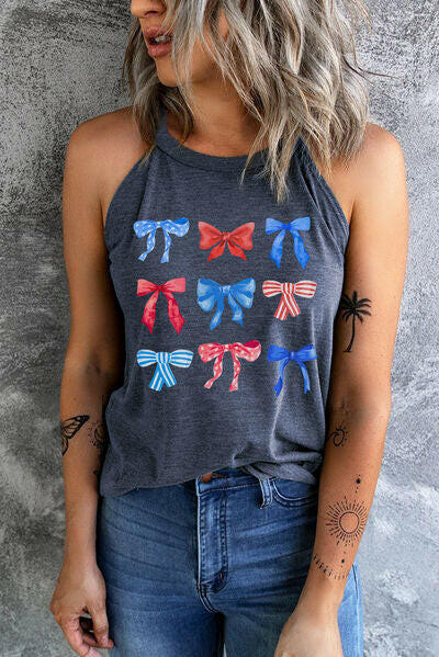 Bow Graphic Round Neck Tank