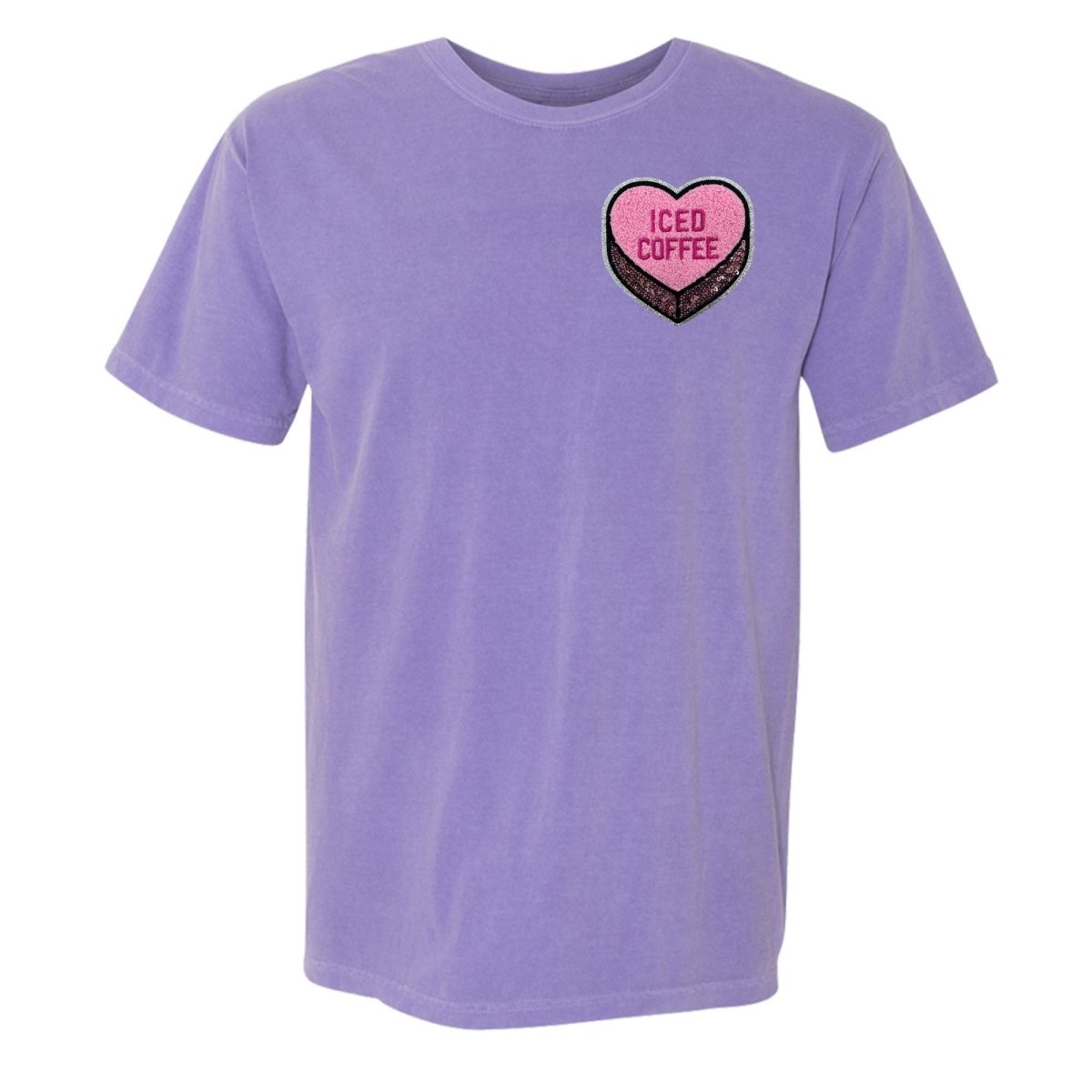 'Iced Coffee Candy Heart' Letter Patch T-Shirt