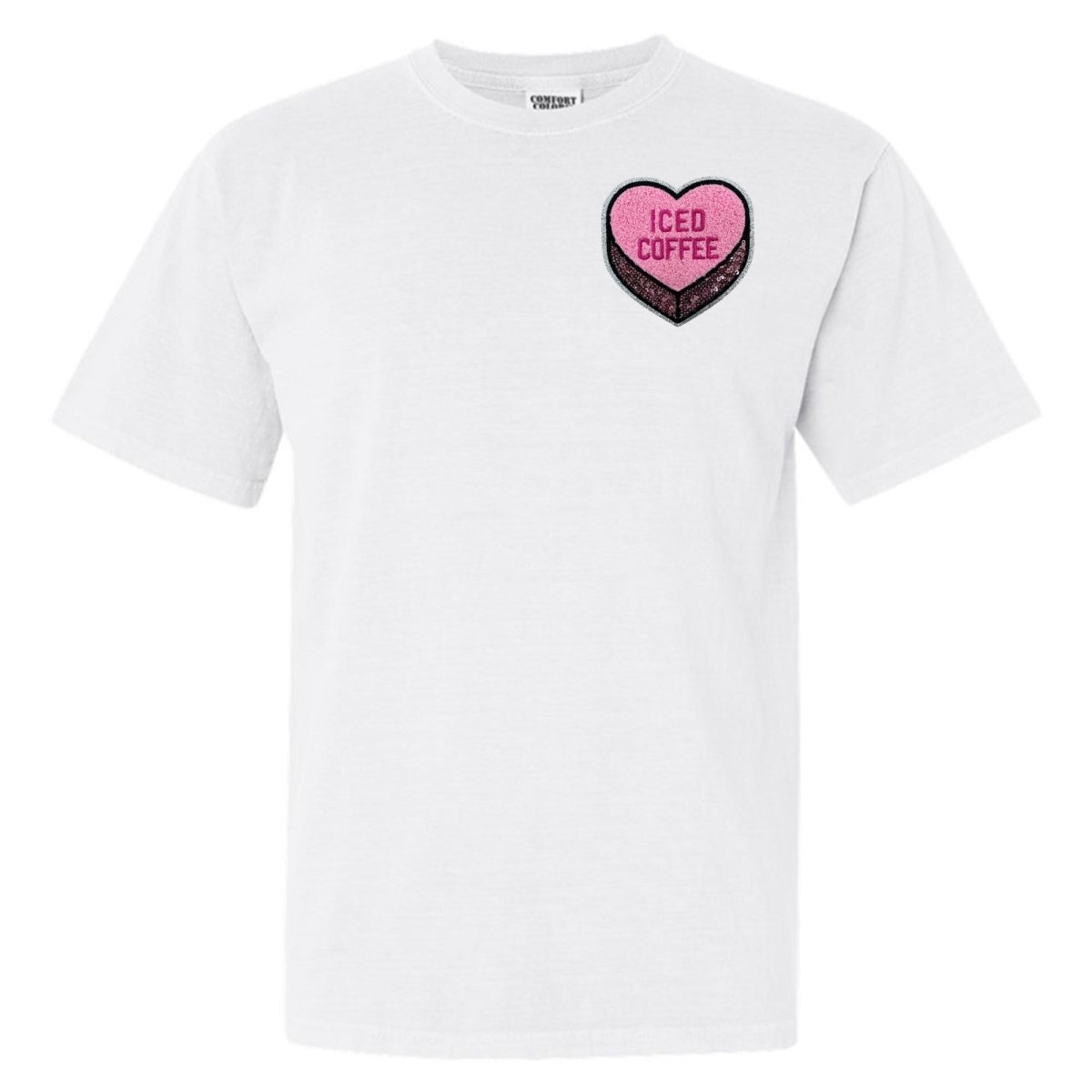 'Iced Coffee Candy Heart' Letter Patch T-Shirt