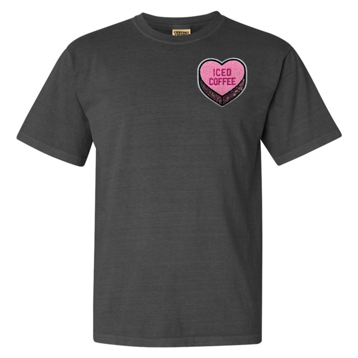 'Iced Coffee Candy Heart' Letter Patch T-Shirt